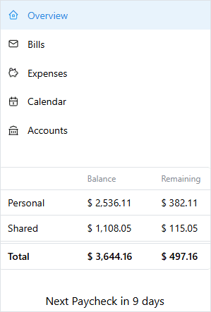 Navigation and account summary